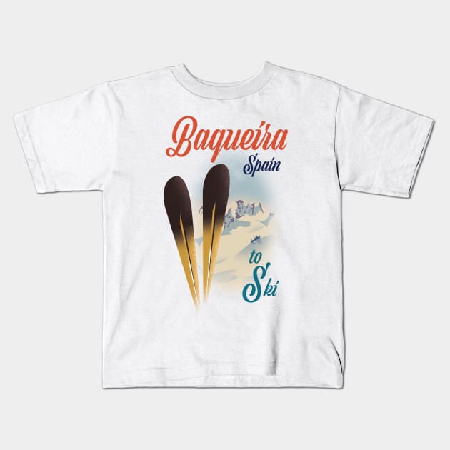 Baqueira Spain ski poster Kids T-Shirt by nickemporium1